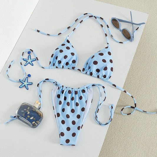 Light Blue Polka Dot Bikini Set